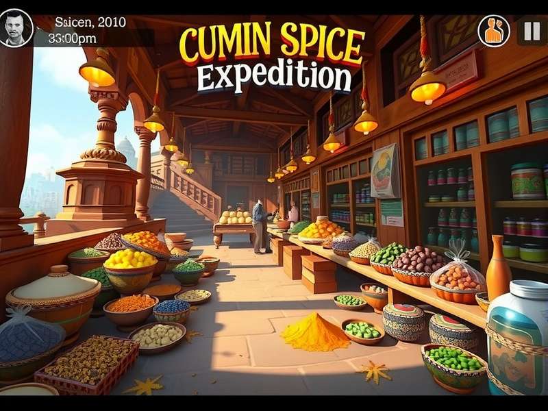 Cumin Spice Expedition game screenshot showing vibrant Indian market